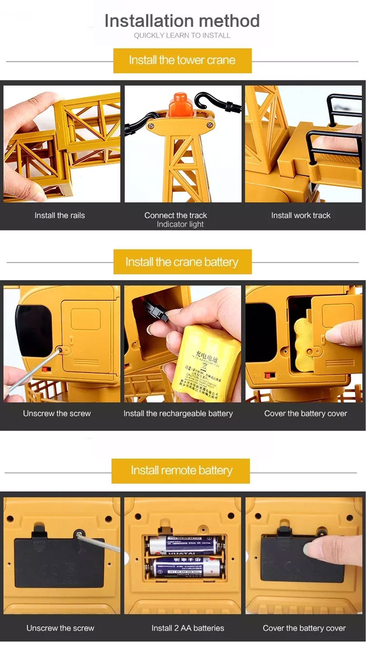 Ride On Cars: HUINA 1/14 12CH RC Alloy Tower Crane Engineering Construction Vehicle Toy Kids Car