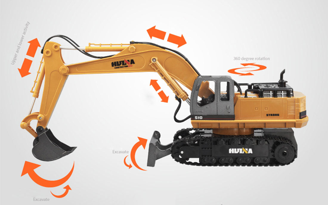 Ride On Cars: HUINA 1/16 11CH RC Alloy Excavator Construction Engineering Digger Vehicle Toy