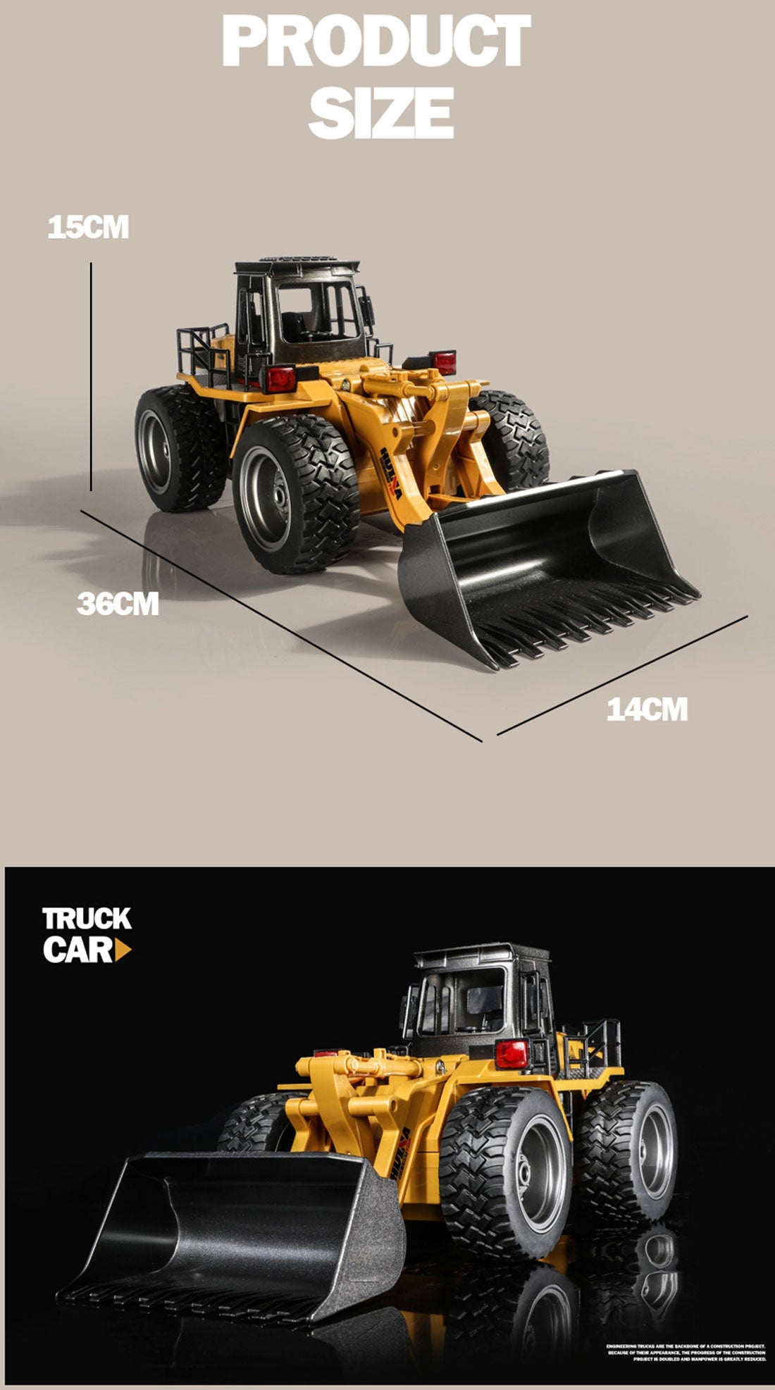 Ride On Cars: HUINA 1/18 6CH RC Alloy Construction Loader Bulldozer Engineering Vehicle Toy