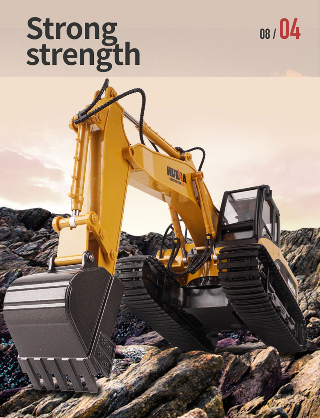 Ride On Cars: HUINA 1/14 15CH RC Alloy Excavator Construction Engineering Vehicle Digger Toy Gift
