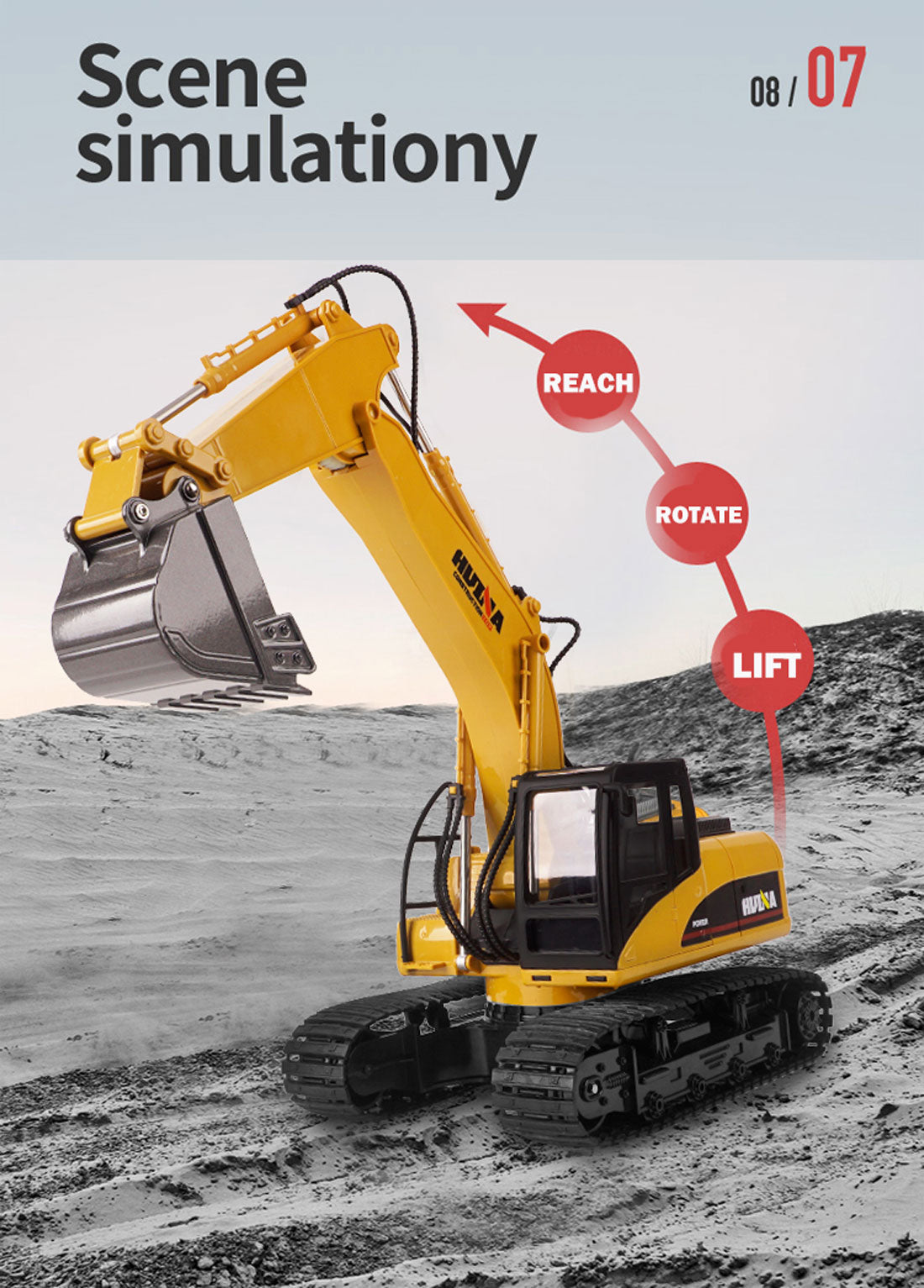 Ride On Cars: HUINA 1/14 15CH RC Alloy Excavator Construction Engineering Vehicle Digger Toy Gift