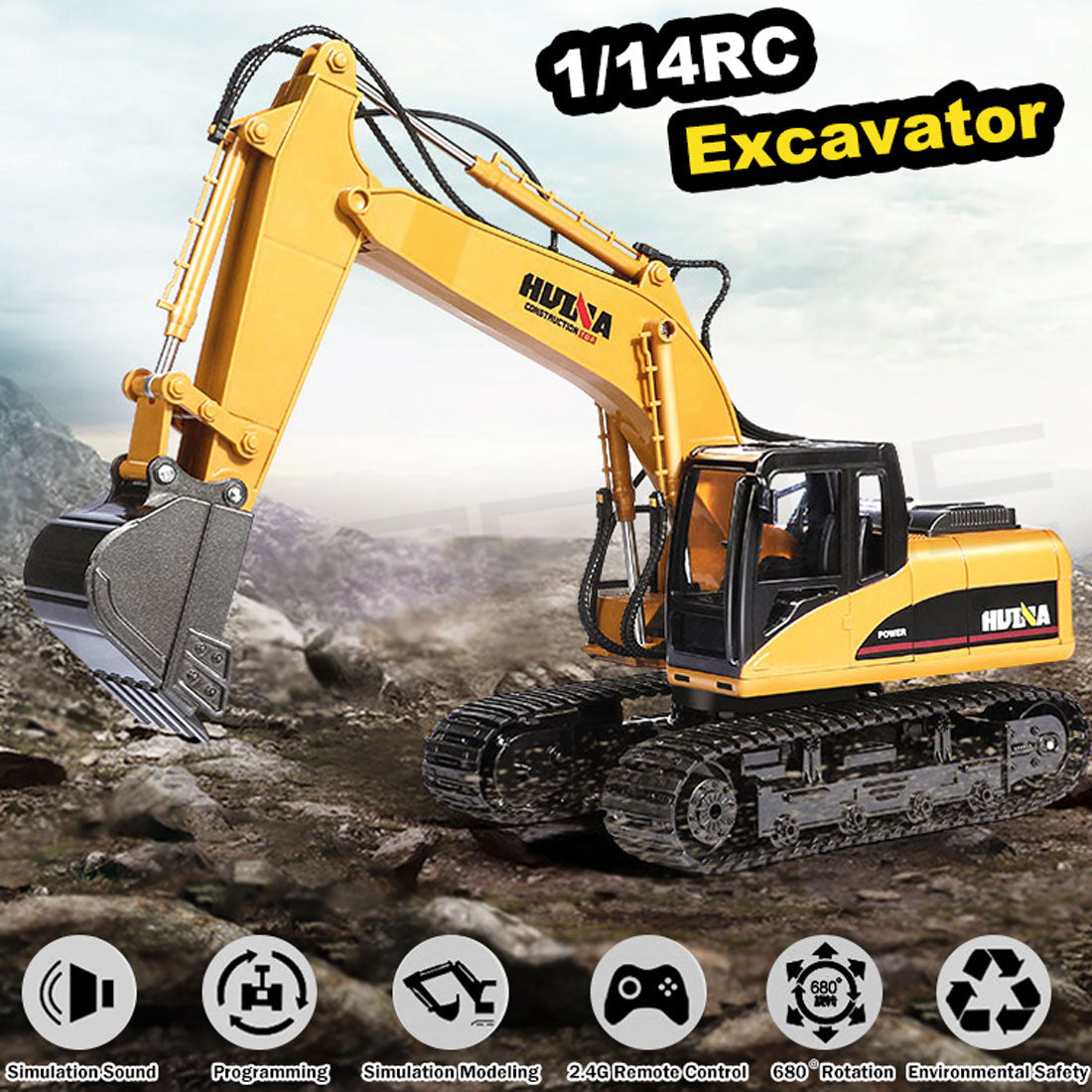 Ride On Cars: HUINA 1/14 15CH RC Alloy Excavator Construction Engineering Vehicle Digger Toy Gift