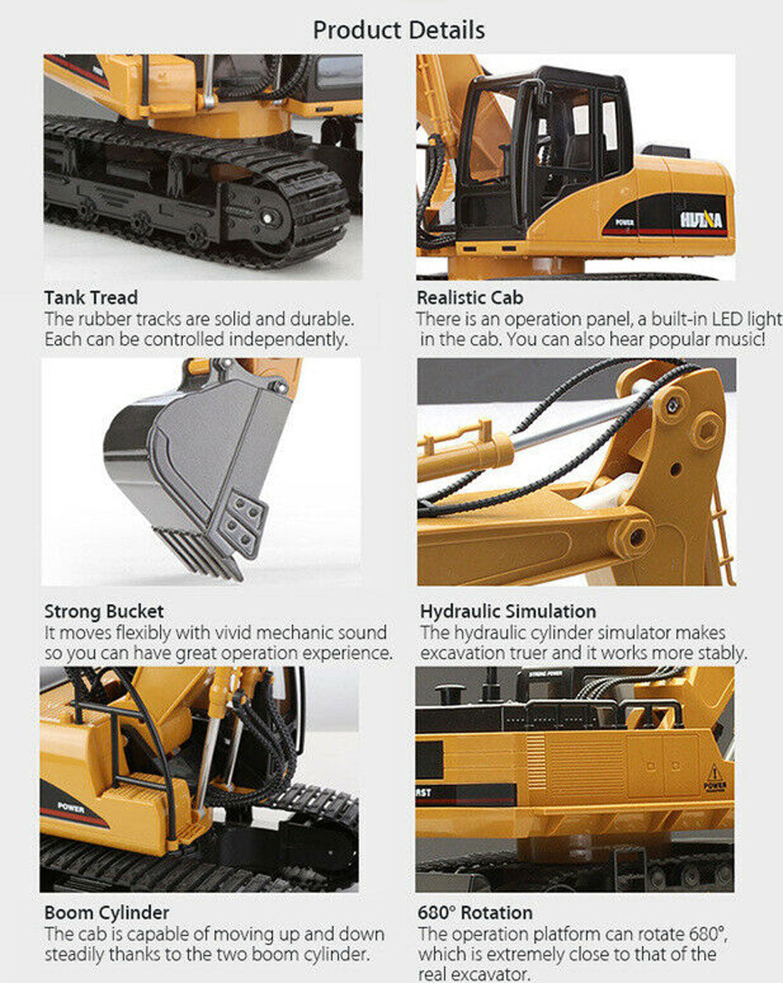 Ride On Cars: HUINA 1/14 15CH RC Alloy Excavator Construction Engineering Vehicle Digger Toy Gift