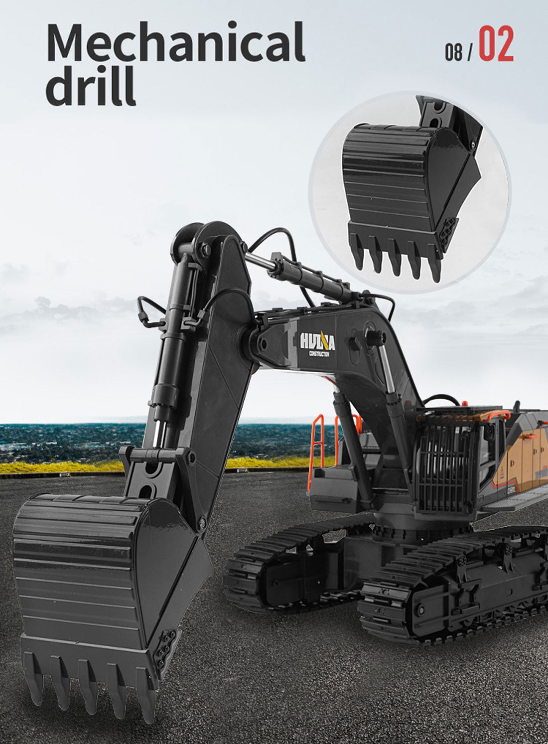 Ride On Cars: HUINA 1/14 22CH RC Alloy Excavator Construction Engineering Vehicle Toy Gift