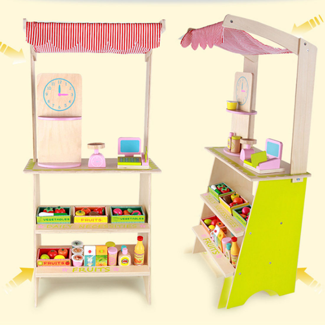Pretend Play: Kids Wooden Toy Pretend Play Marketplace Stand Fruit Veg Shop Stall Supermarket