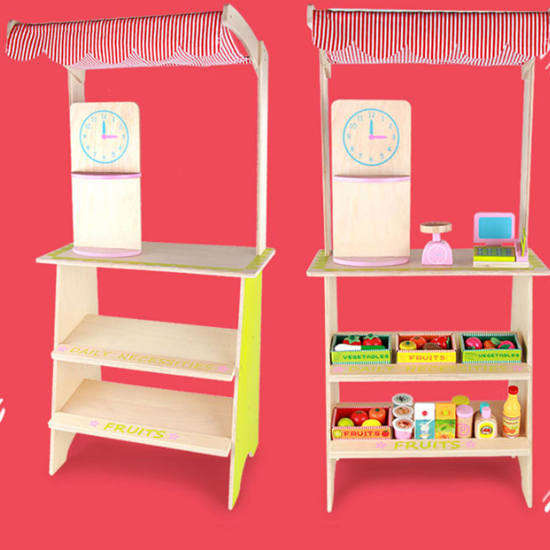 Pretend Play: Kids Wooden Toy Pretend Play Marketplace Stand Fruit Veg Shop Stall Supermarket