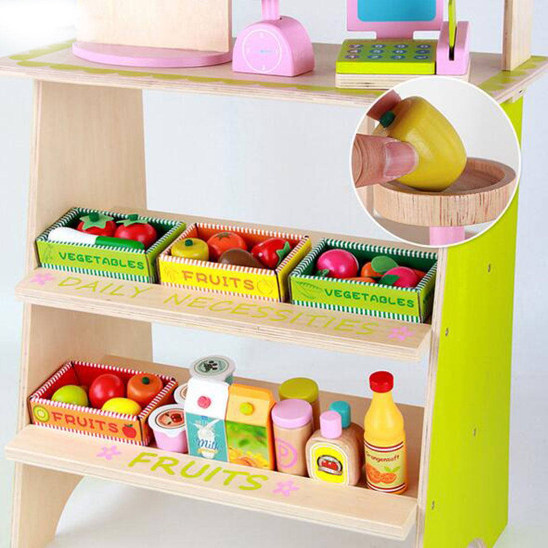 Pretend Play: Kids Wooden Toy Pretend Play Marketplace Stand Fruit Veg Shop Stall Supermarket