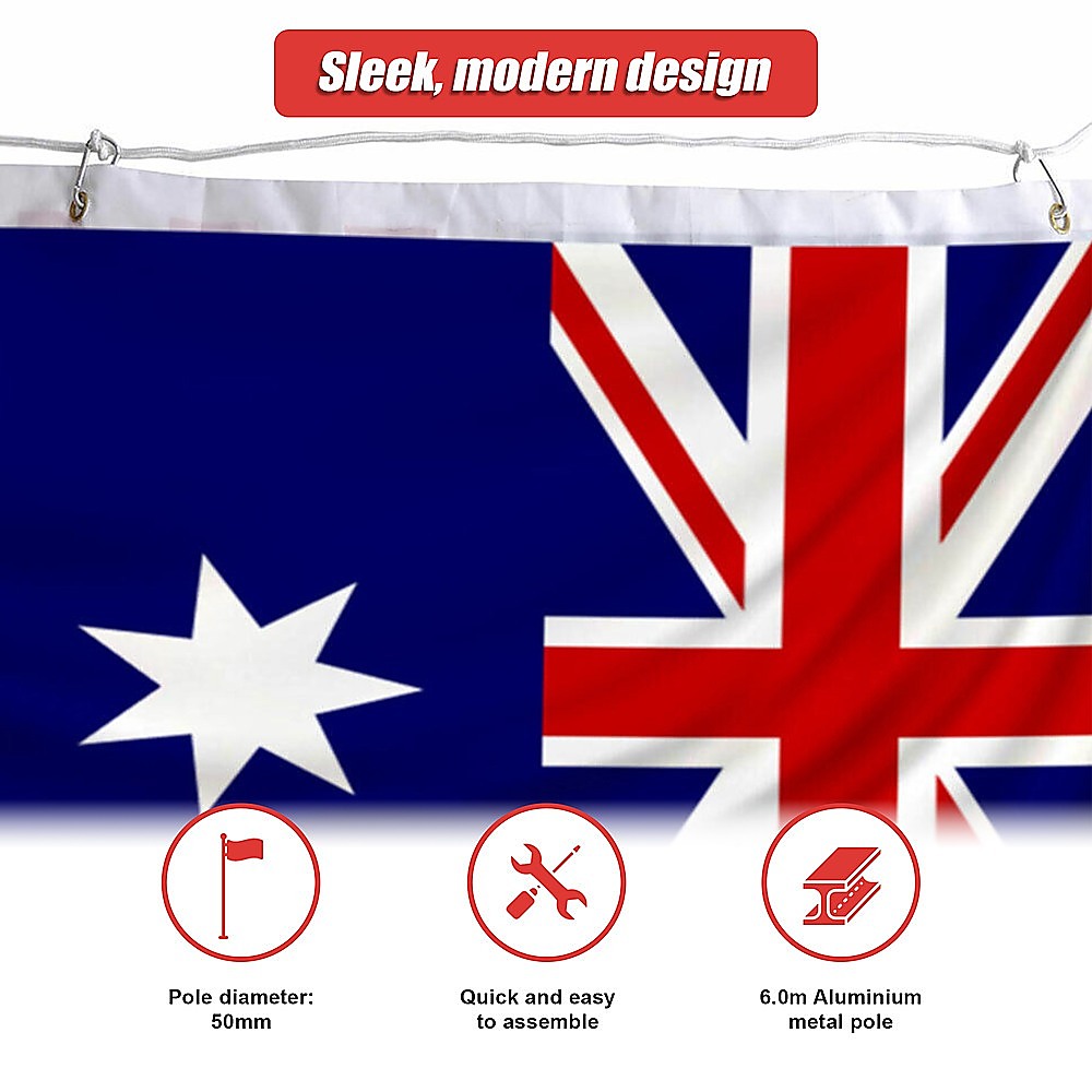 Canopies & Gazebos: 6.0m Flag Pole Full Set / Kit w Australian Flag