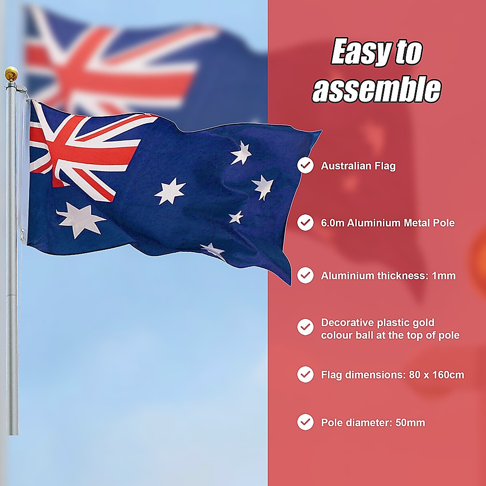 Canopies & Gazebos: 6.0m Flag Pole Full Set / Kit w Australian Flag