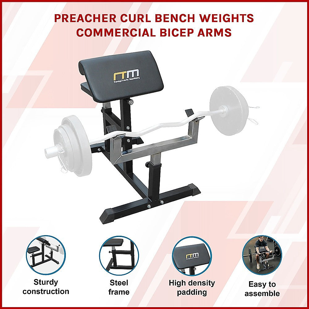 Gym Equipment & Accessories: Preacher Curl Bench  Commercial Weight Bench for Bicep and Arm Workouts