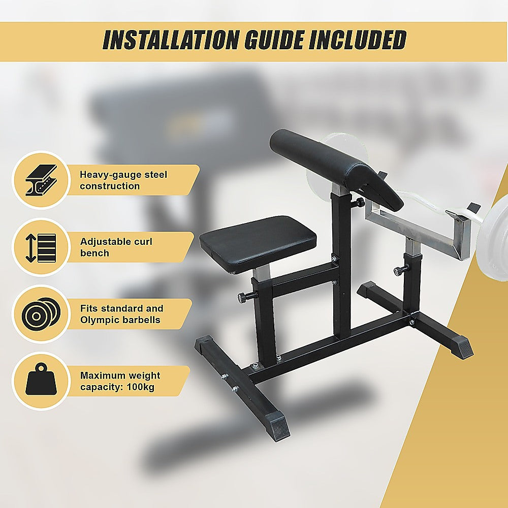 Gym Equipment & Accessories: Preacher Curl Bench  Commercial Weight Bench for Bicep and Arm Workouts