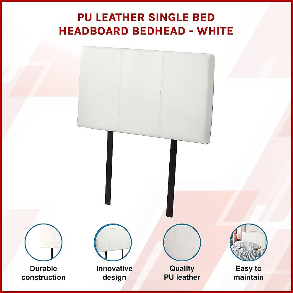 Headboards: PU Leather Single Bed Headboard Bedhead - White
