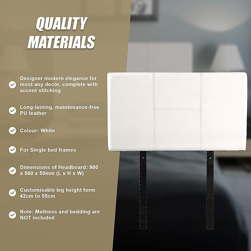 Headboards: PU Leather Single Bed Headboard Bedhead - White