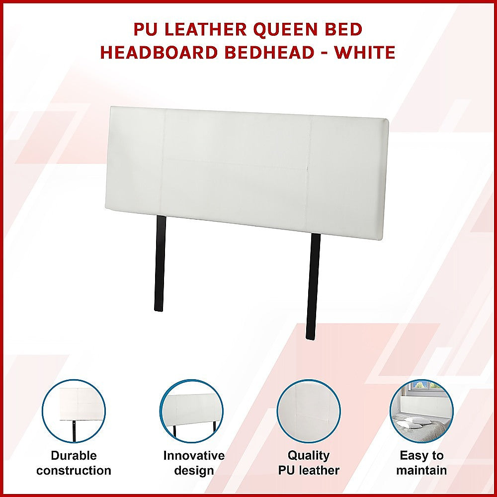 Headboards: PU Leather Queen Bed Headboard Bedhead - White