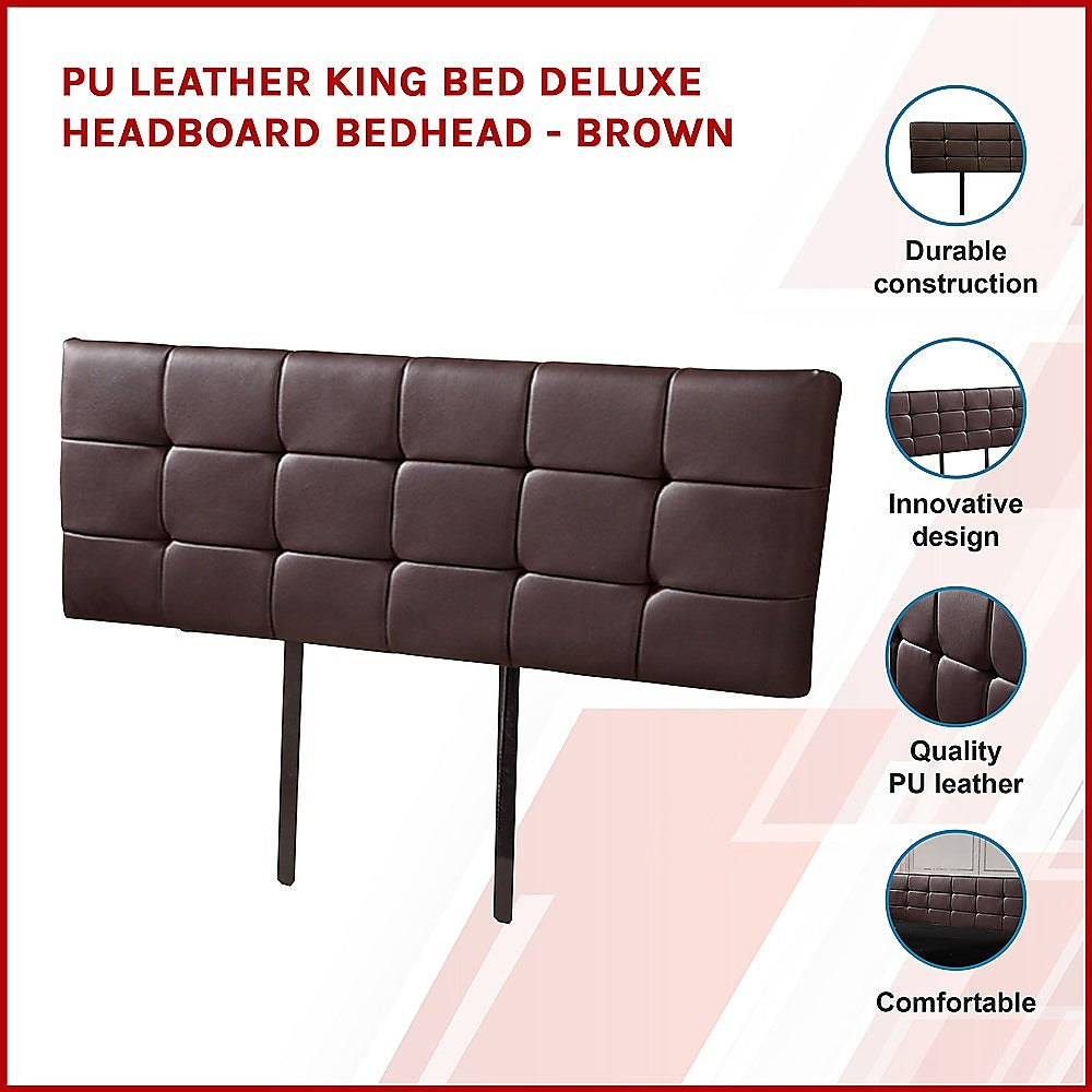 Headboards: PU Leather King Bed Deluxe Headboard Bedhead - Brown