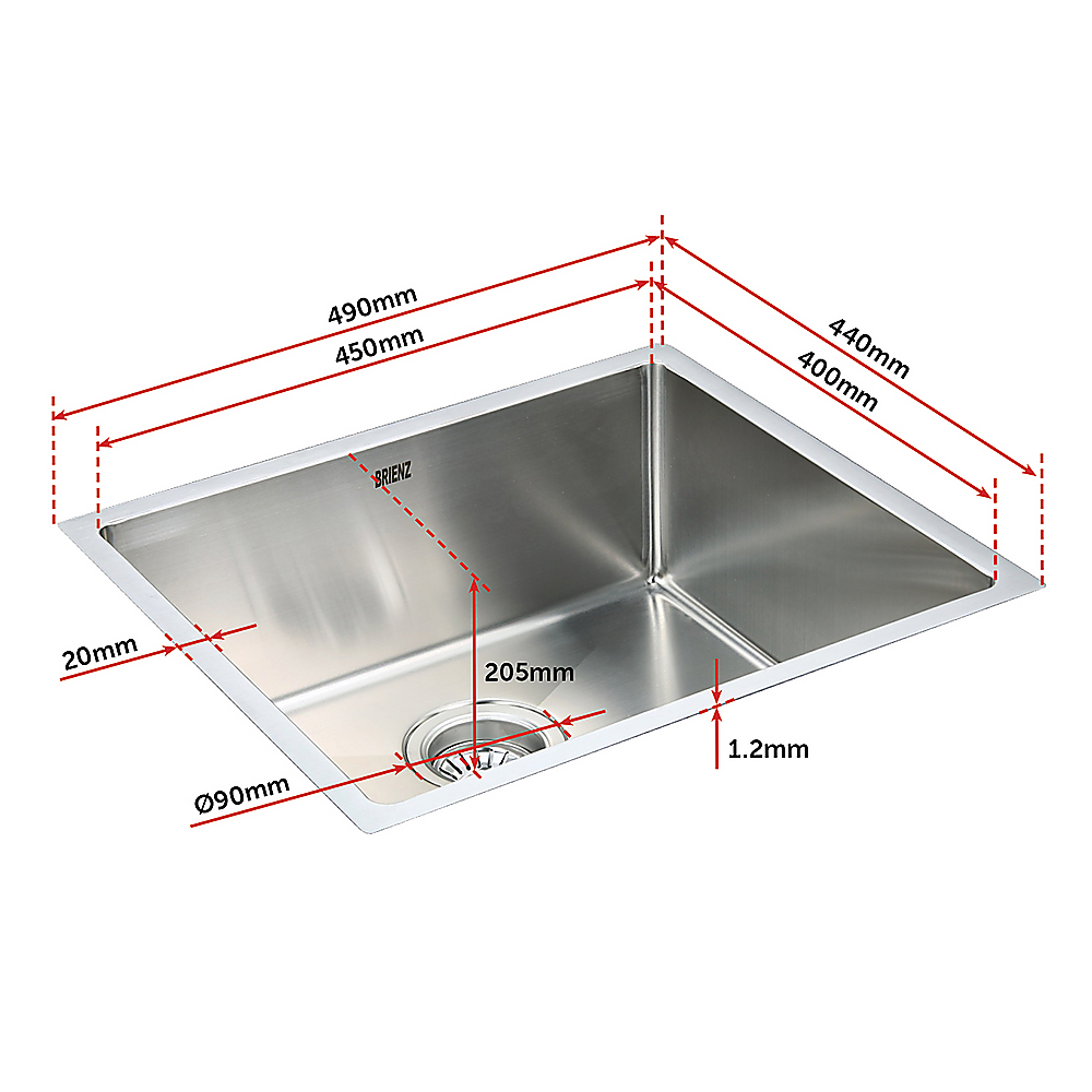 Kitchen Sinks: 490x440mm Handmade Stainless Steel Undermount / Topmount Kitchen Laundry Sink with Waste