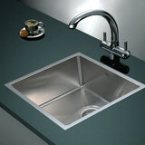 Kitchen Sinks: 490x440mm Handmade Stainless Steel Undermount / Topmount Kitchen Laundry Sink with Waste