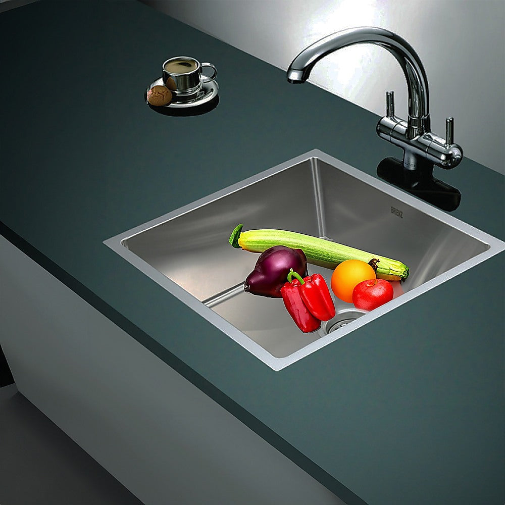 Kitchen Sinks: 490x440mm Handmade Stainless Steel Undermount / Topmount Kitchen Laundry Sink with Waste