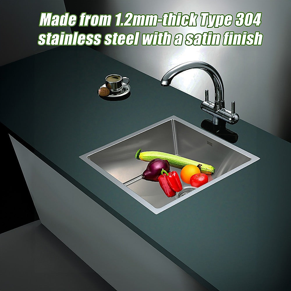 Kitchen Sinks: 490x440mm Handmade Stainless Steel Undermount / Topmount Kitchen Laundry Sink with Waste