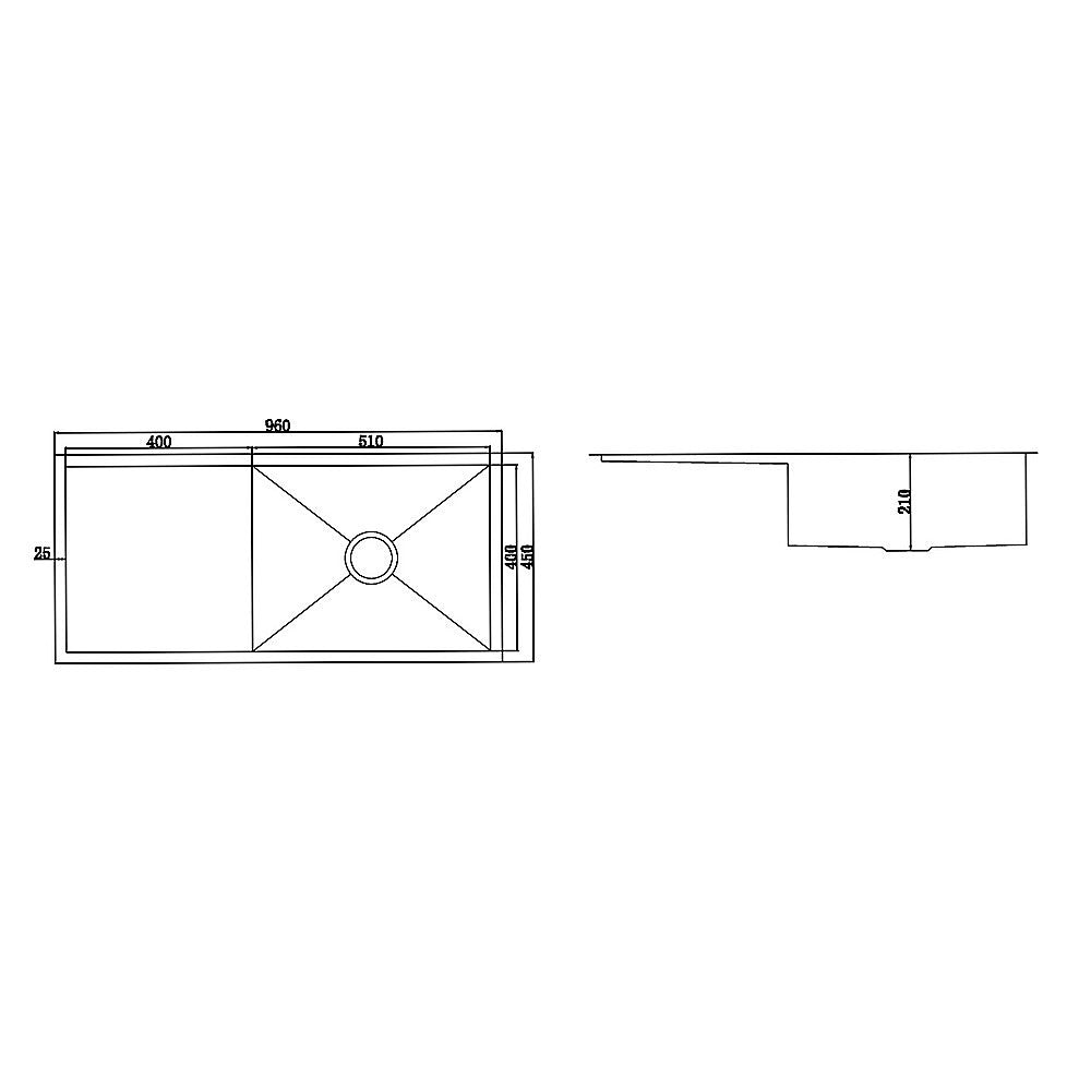 Kitchen Sinks: 960x450mm Handmade Stainless Steel Undermount / Topmount Kitchen Sink with Waste