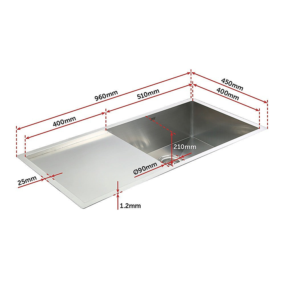 Kitchen Sinks: 960x450mm Handmade Stainless Steel Undermount / Topmount Kitchen Sink with Waste