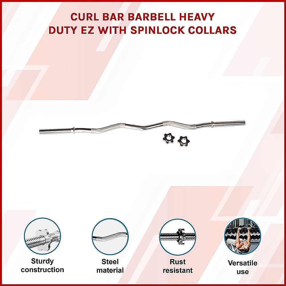 Gym Equipment & Accessories: Heavy Duty EZ Curl Barbell  Weightlifting Bar with Spinlock Collars for Gym Training