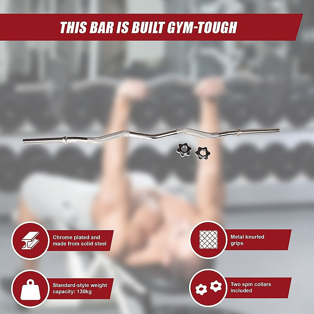 Gym Equipment & Accessories: Heavy Duty EZ Curl Barbell  Weightlifting Bar with Spinlock Collars for Gym Training