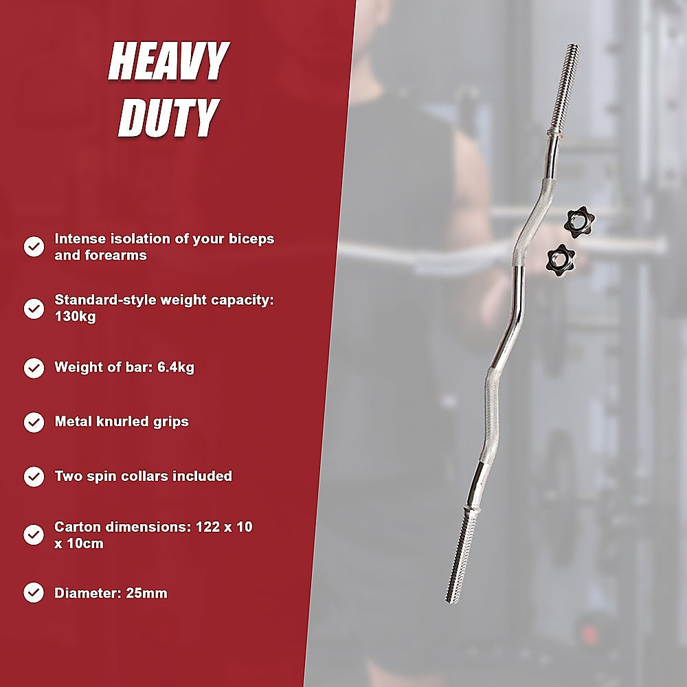 Gym Equipment & Accessories: Heavy Duty EZ Curl Barbell  Weightlifting Bar with Spinlock Collars for Gym Training