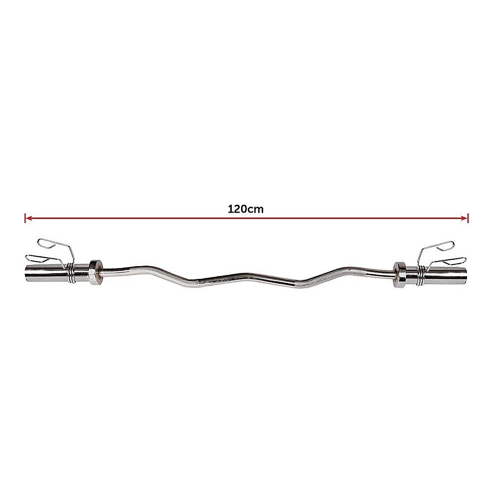 120cm Chrome Olympic EZ Curl Bar – Weightlifting Barbell for Home Gym Training