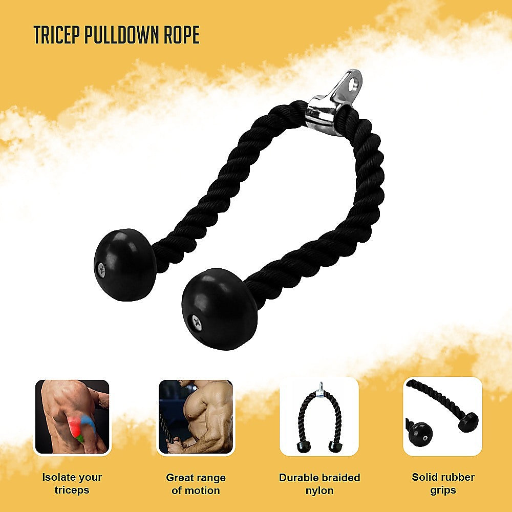 Gym Equipment & Accessories: Tricep Pulldown Rope  Heavy Duty Cable Machine Attachment for Gym & Home Workout