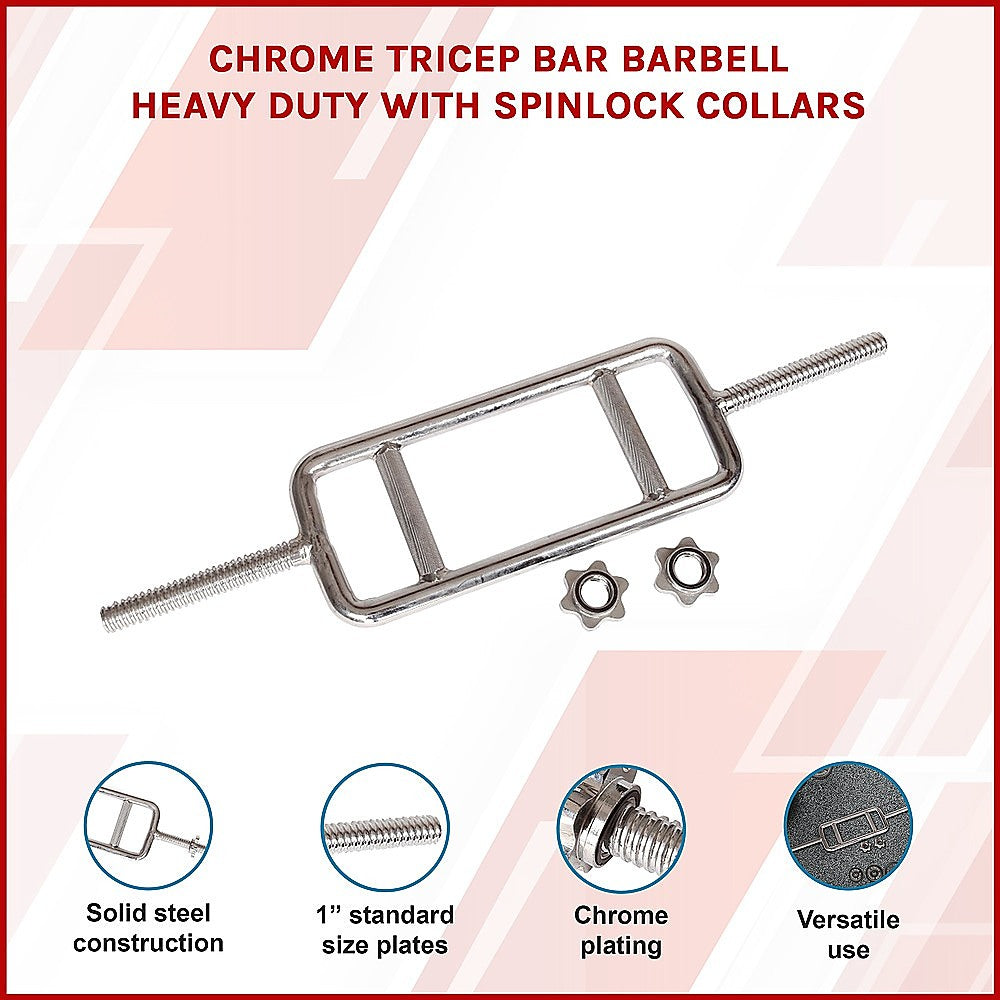Gym Equipment & Accessories: Chrome Tricep Bar Barbell Heavy Duty with Spinlock Collars