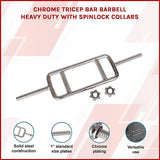 Gym Equipment & Accessories: Chrome Tricep Bar Barbell Heavy Duty with Spinlock Collars