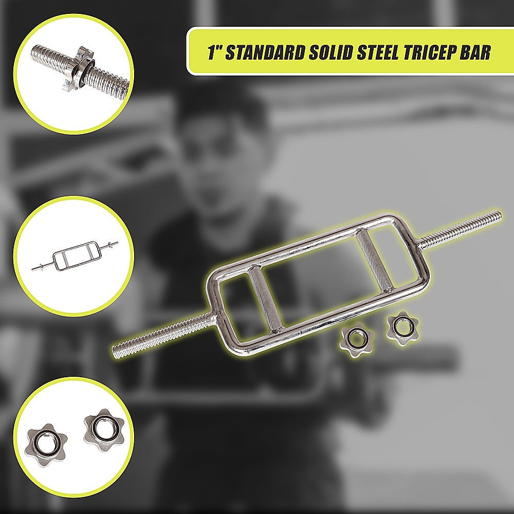 Gym Equipment & Accessories: Chrome Tricep Bar Barbell Heavy Duty with Spinlock Collars