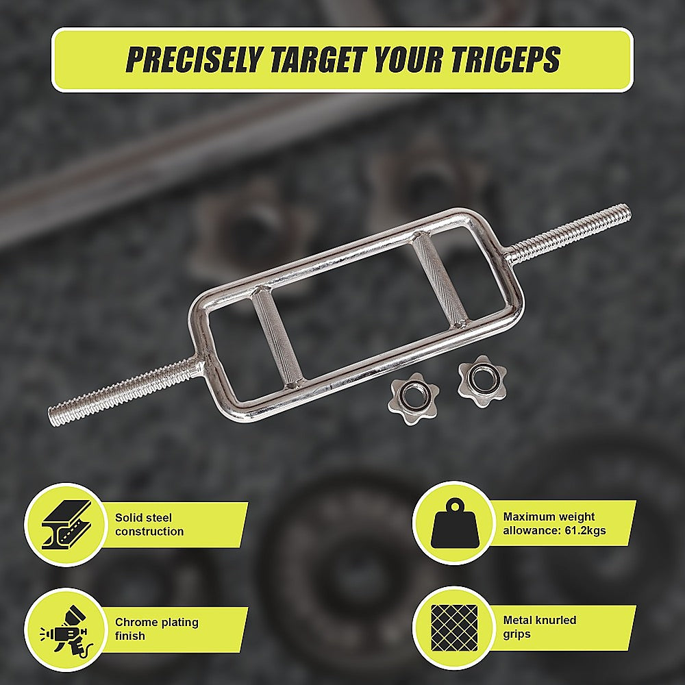 Gym Equipment & Accessories: Chrome Tricep Bar Barbell Heavy Duty with Spinlock Collars