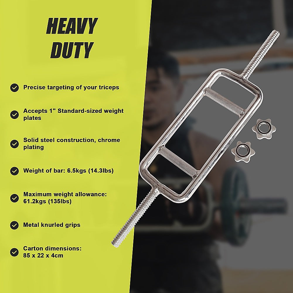 Gym Equipment & Accessories: Chrome Tricep Bar Barbell Heavy Duty with Spinlock Collars