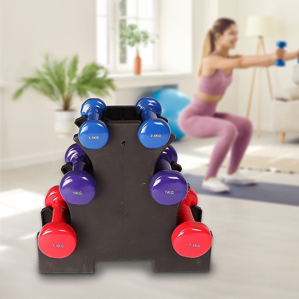 Weightlifting Machines & Racks: 6-Piece Dumbbell Set with Storage Rack for Home Gym Training