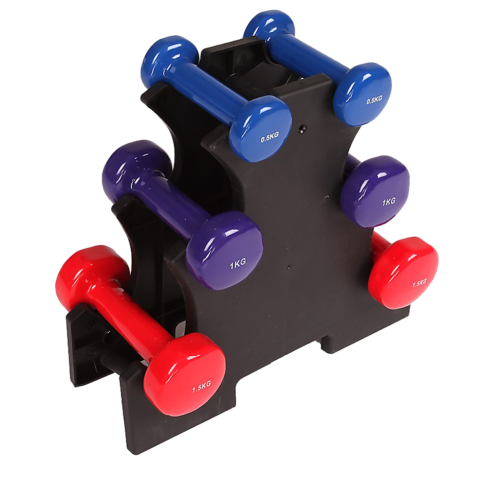 Weightlifting Machines & Racks: 6-Piece Dumbbell Set with Storage Rack for Home Gym Training