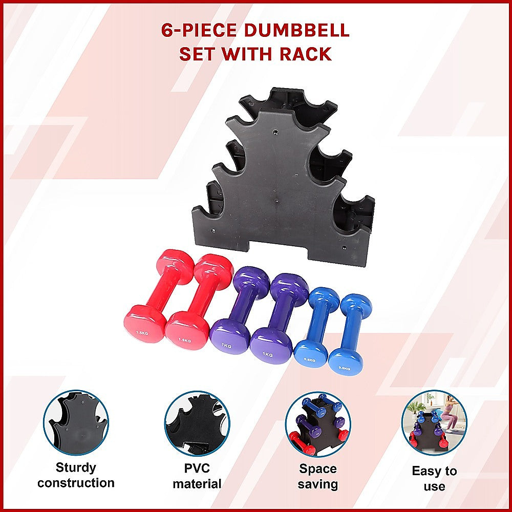 Weightlifting Machines & Racks: 6-Piece Dumbbell Set with Storage Rack for Home Gym Training