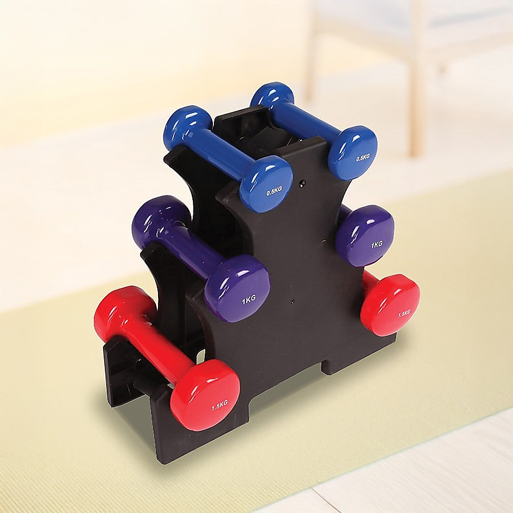 Weightlifting Machines & Racks: 6-Piece Dumbbell Set with Storage Rack for Home Gym Training