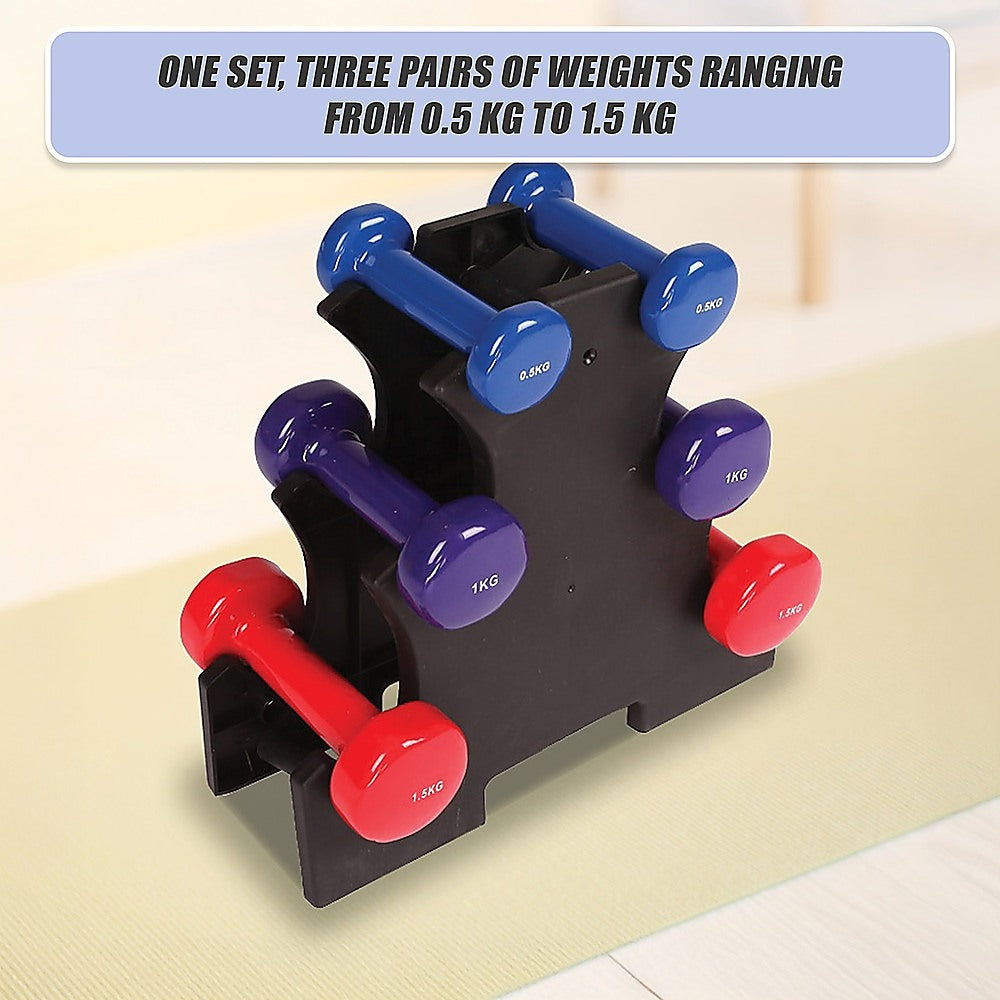Weightlifting Machines & Racks: 6-Piece Dumbbell Set with Storage Rack for Home Gym Training