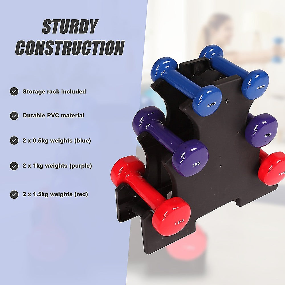 Weightlifting Machines & Racks: 6-Piece Dumbbell Set with Storage Rack for Home Gym Training