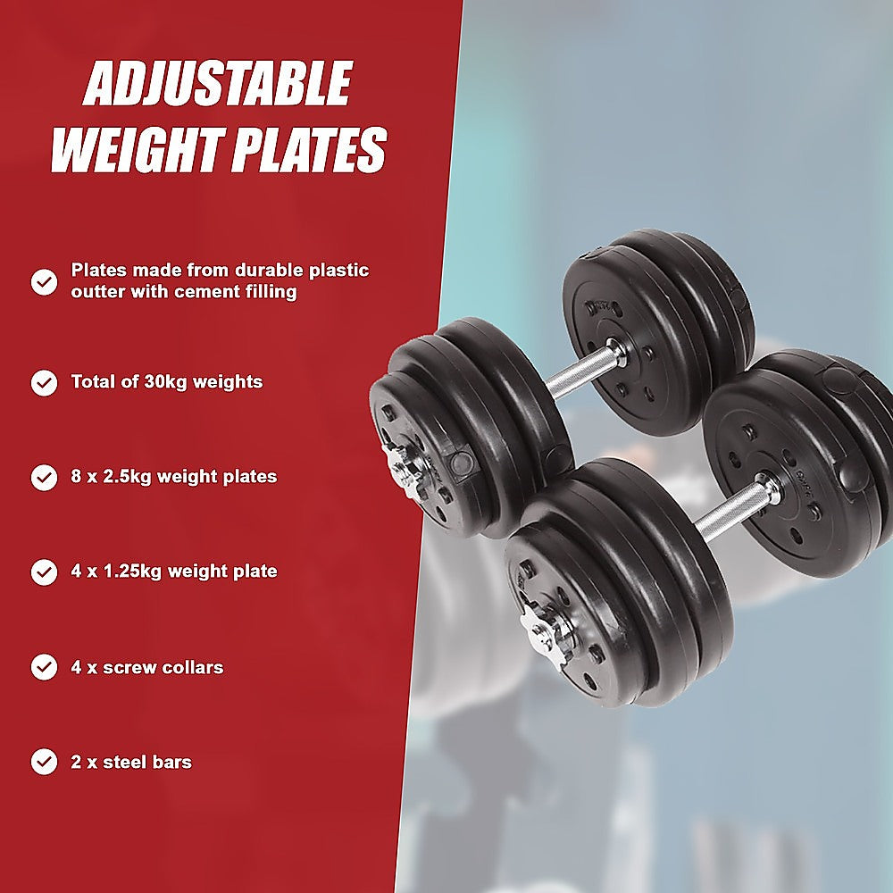 Weightlifting Machines & Racks: 30KG Adjustable Dumbbell Set  Home Gym Weights for Strength & Fitness Training