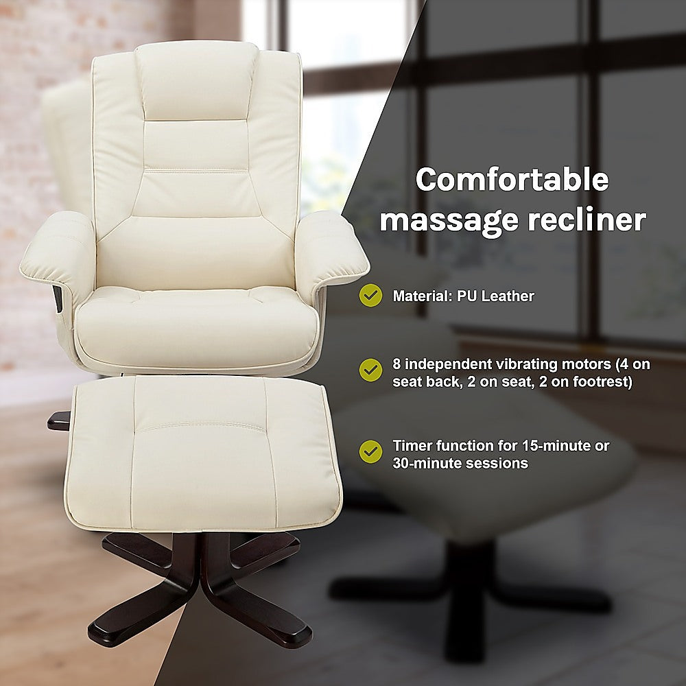 Arm Chairs & Recliners: PU Leather Massage Chair Recliner Ottoman Lounge Remote