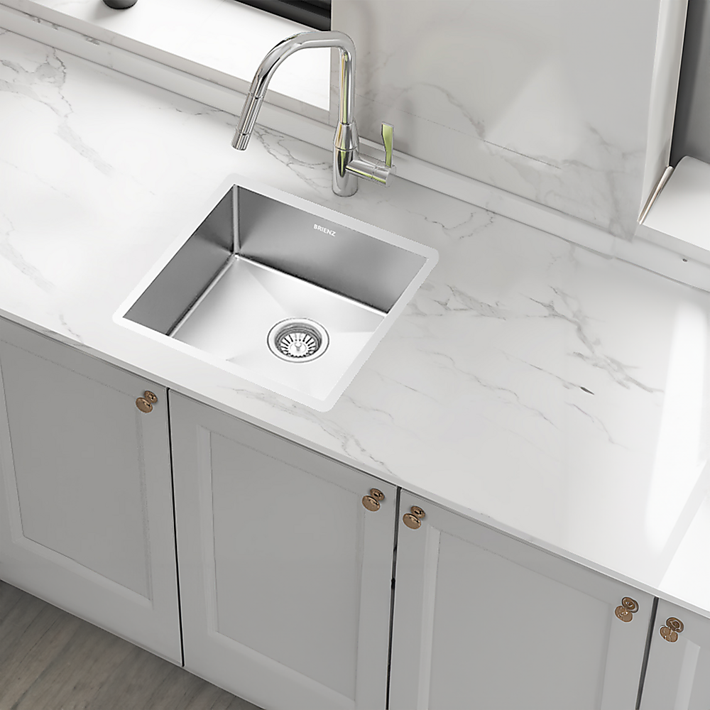 Sinks: 440x440mm Handmade Stainless Steel Undermount / Topmount Kitchen Laundry Sink with Waste