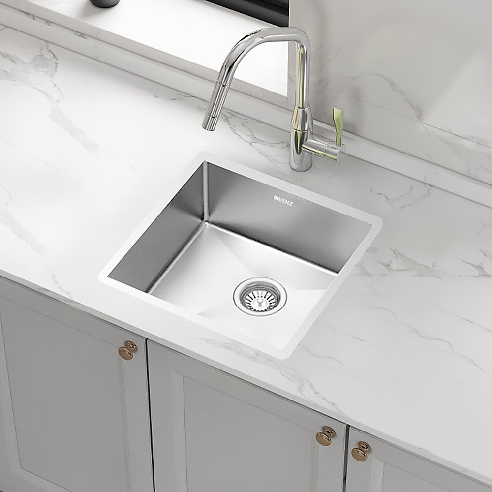 Sinks: 440x440mm Handmade Stainless Steel Undermount / Topmount Kitchen Laundry Sink with Waste
