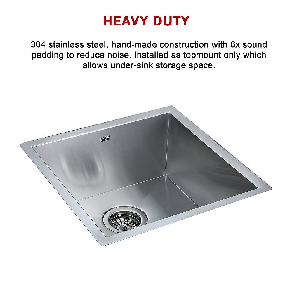 Sinks: 440x440mm Handmade Stainless Steel Undermount / Topmount Kitchen Laundry Sink with Waste