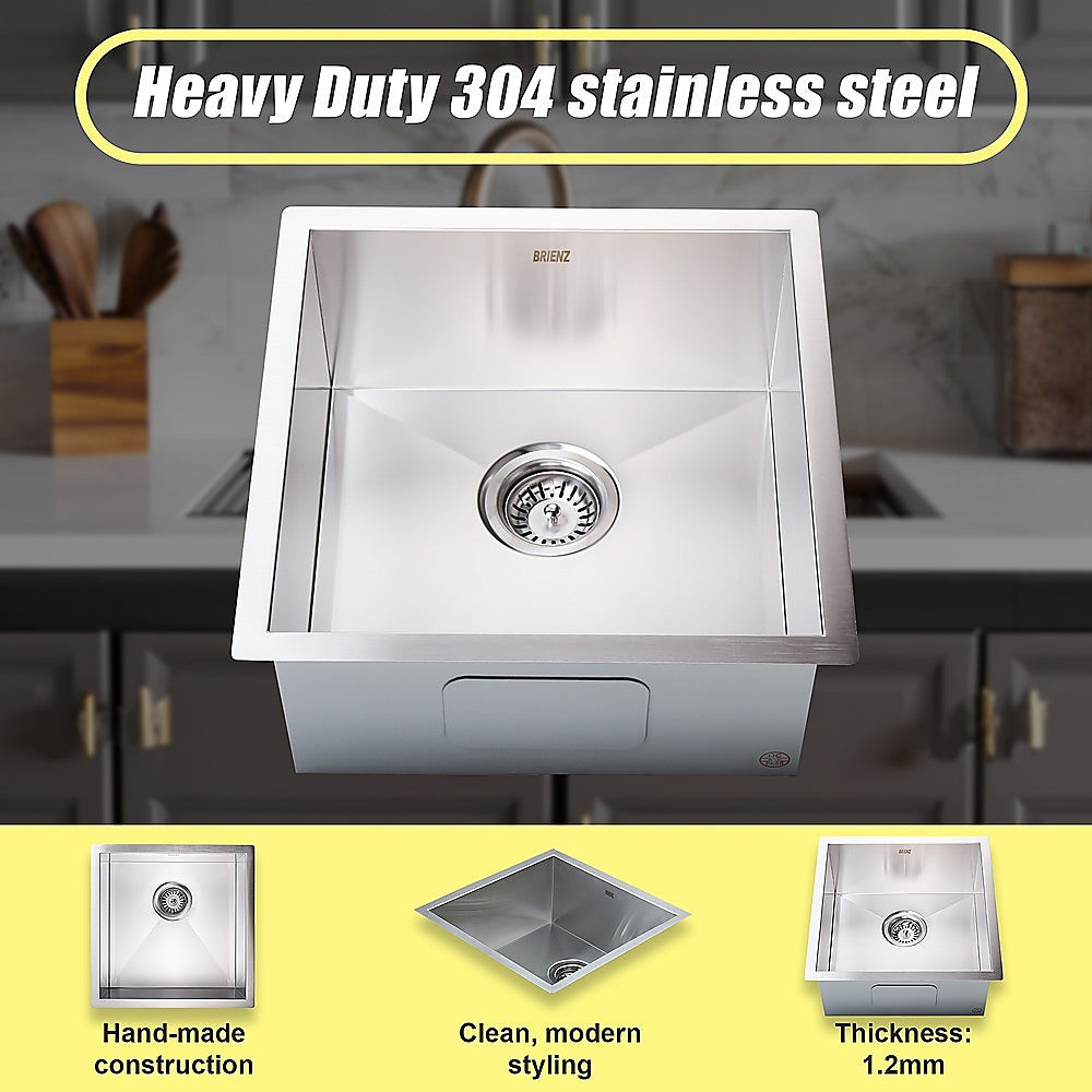Sinks: 440x440mm Handmade Stainless Steel Undermount / Topmount Kitchen Laundry Sink with Waste