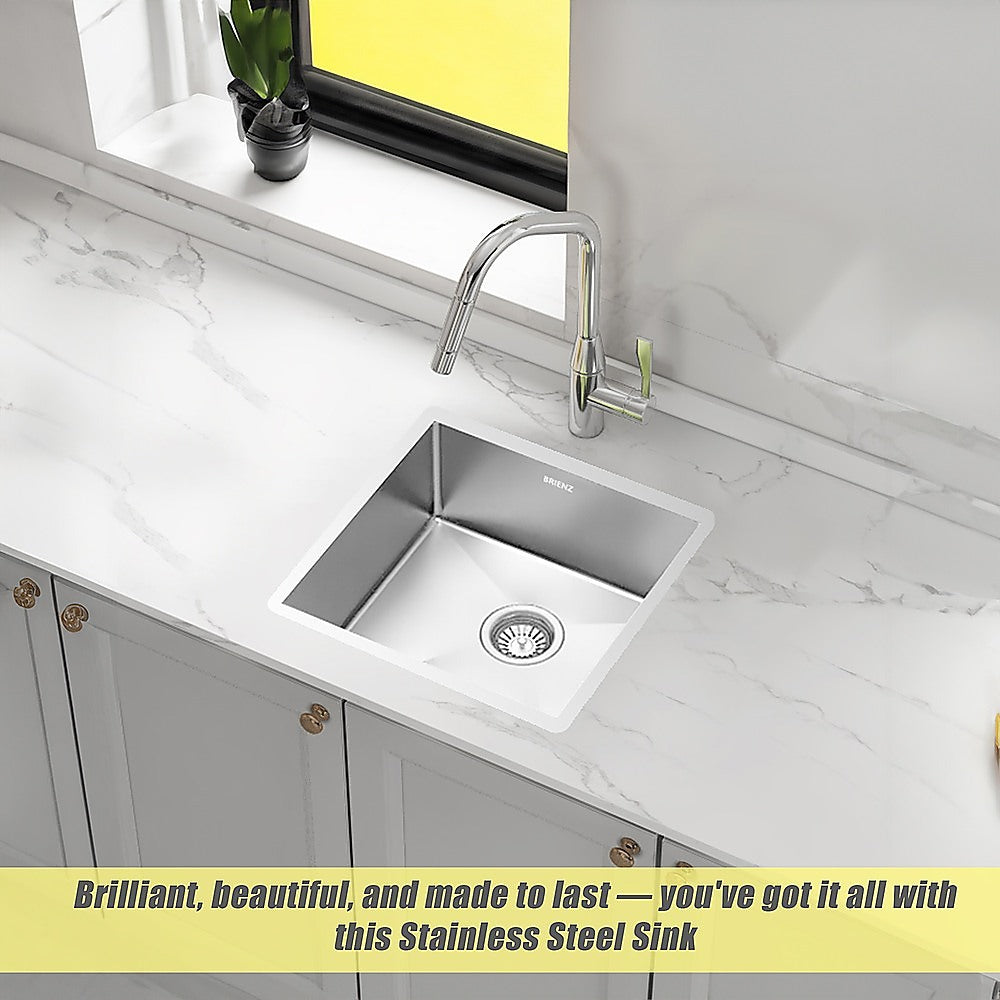 Sinks: 440x440mm Handmade Stainless Steel Undermount / Topmount Kitchen Laundry Sink with Waste
