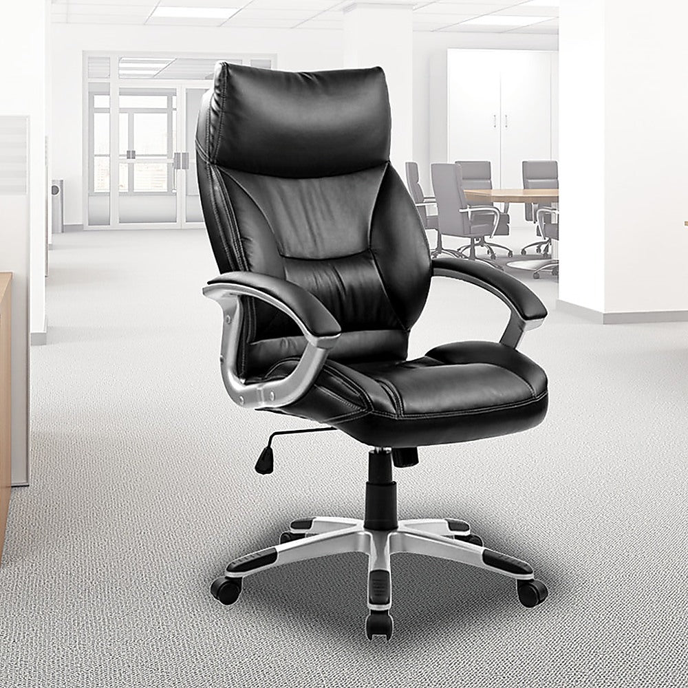 Office & Desk Chairs: PU Leather Executive Office Chair  Ergonomic Swivel Computer Desk Chair in Black