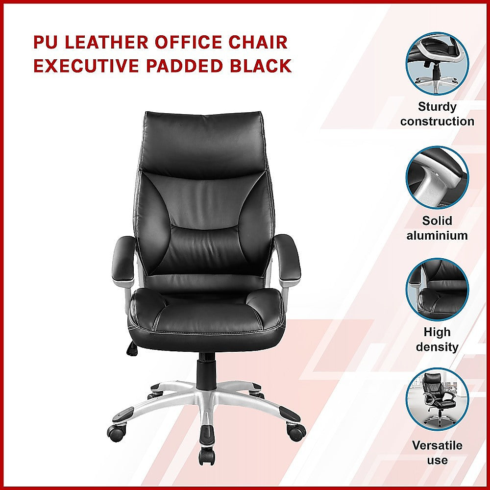 Office & Desk Chairs: PU Leather Executive Office Chair  Ergonomic Swivel Computer Desk Chair in Black